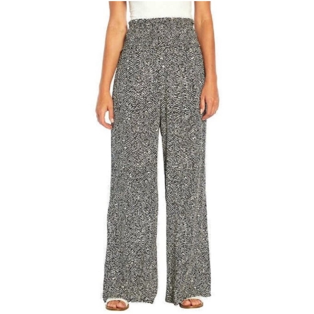 Three Dots Black and White Printed Wide Leg Pants XL New
